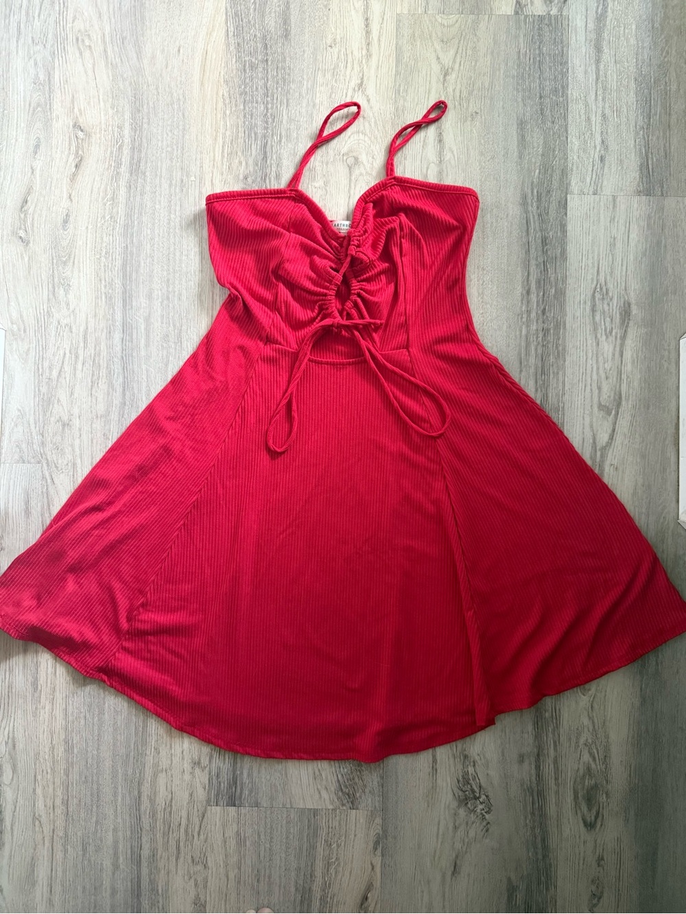 EARTHBOUND Red Ribbed Ruched Mini Dress